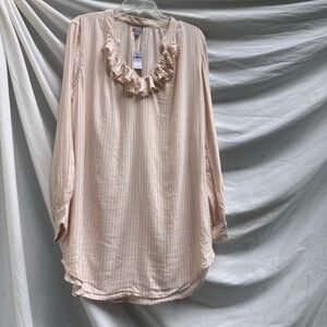 Aerie NWT pale pink striped tunic with ruffle collar, size XL